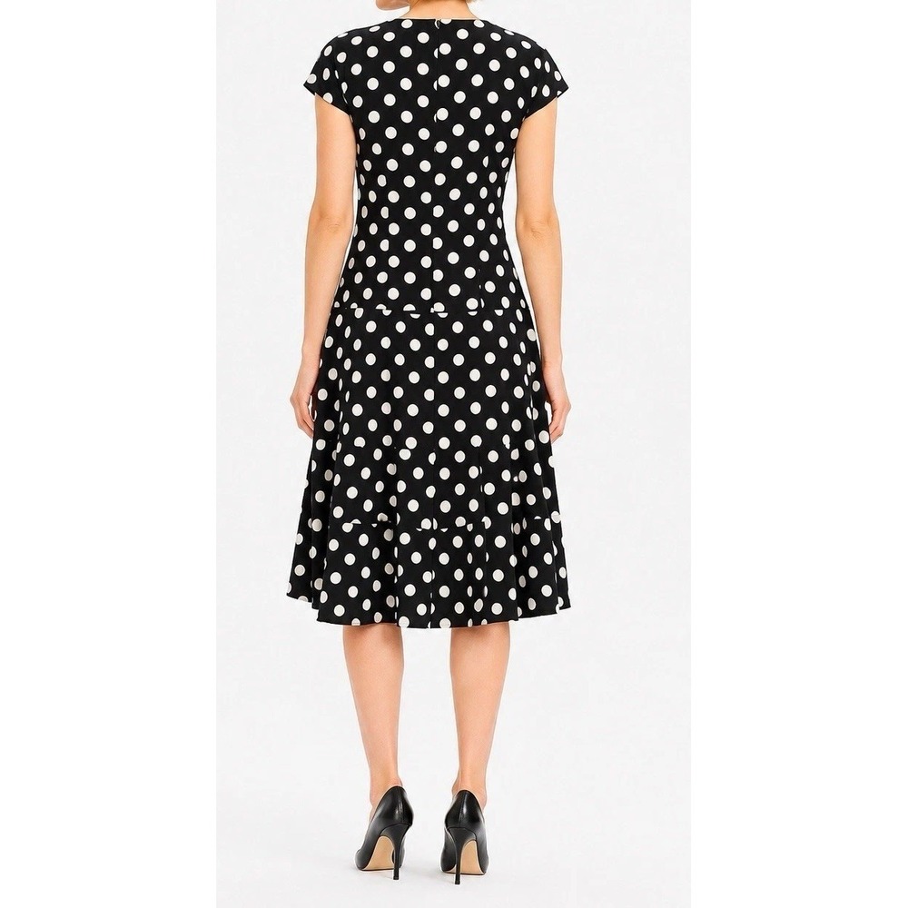 AK by Anne Klein Size 8 Cap Sleeve Black  &‎ White Polka Dot A-Line Dress - Picture 2 of 16